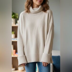 Merokeety Cozy Chunky Knit Turtleneck Sweater | Oversized Cream/Oatmeal - Size L